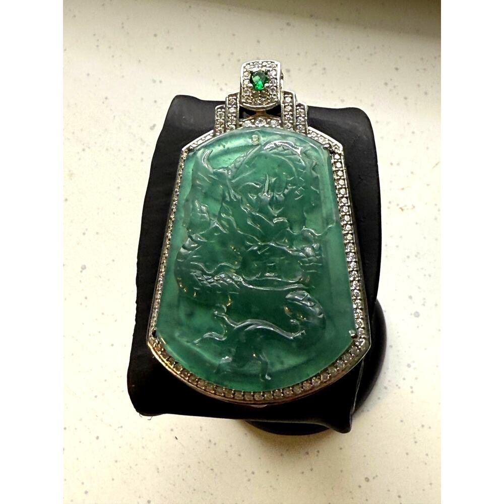 Rare Emerald Jadeite Dragon Locket Pendant